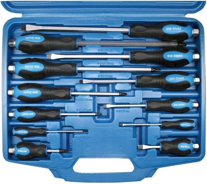 Actual product image SW-Stahl S7891 Screwdriver set impact-resistant 12-piece I Slotted & Phillips I Screwdriver tool