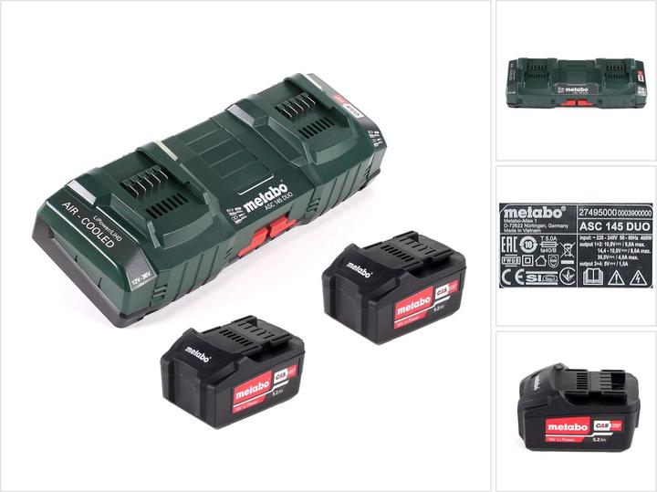 Metabo Basis Set mit 2x Akku Li-Power 5,2Ah + ASC 145 DUO Doppelladegerät (18 V)