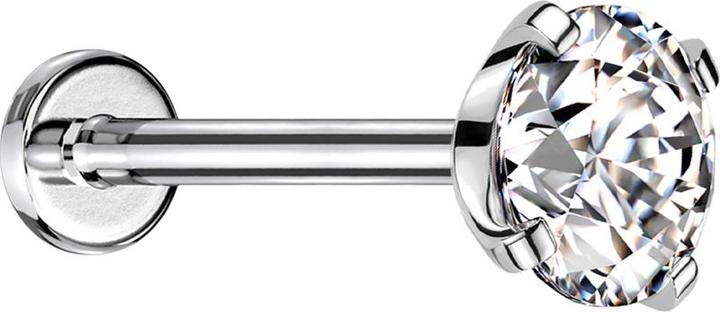 Star Piercing Micro Threadless Labret silber mit Kristall silber gefasst (ohne Messing, Chirurgenstahl 316L)