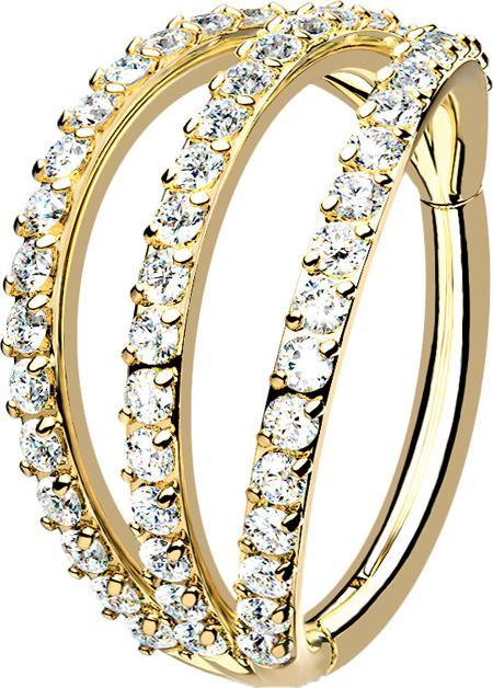 Image du produit Star Piercing Micro anneau segment pliable doré trois anneaux avec cristaux (sans laiton, Acier chirurgical 316L)