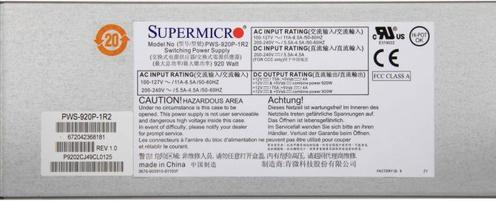Image du produit Supermicro PWS-920P-1R2, 920 W, 100 - 240 V, 50/60 Hz, 11 A, 5,5 A, Actif (920 W)