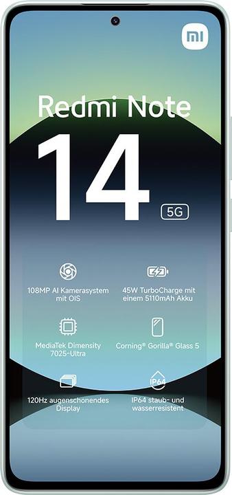 Produktbild Xiaomi Redmi Note 14 5G 6+128GB Coral Green, LDU (128 GB, Coral Green, 6.67", Dual SIM, 108 Mpx, 5G)