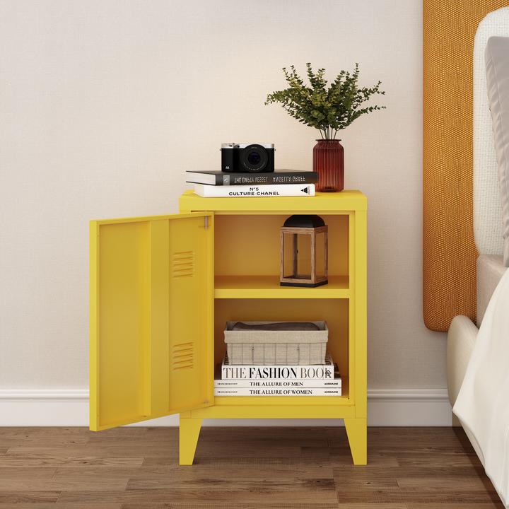 Actual product image En.Casa Nachtschrank Inari Türgriff rechts Stahl Gelb