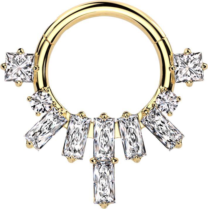 Produktbild Star Piercing Micro Segmentring klappbar vergoldet Prinzess Kristalle mit zwei runden und eckigen Kristalle (ohne Messing, Chirurgenstahl 316L)
