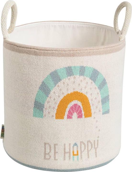 Howa Be happy" storage basket with rainbow, beige, cotton, knitted, Ø 26cm 8906
