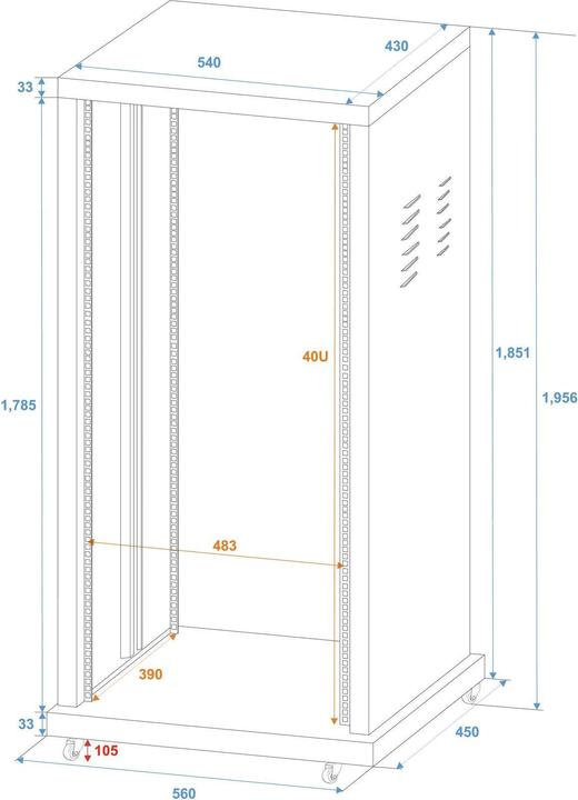 Immagine prodotto Omnitronic SR-19 rack da 19 pollici 40 U in acciaio con rotelle (Portapacchi 19)