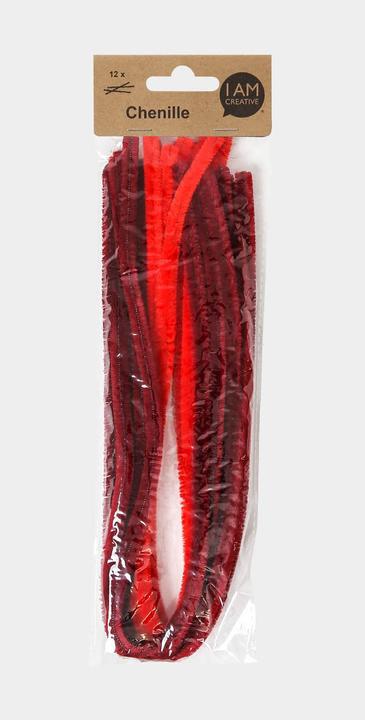 Immagine prodotto I Am Creative Filo di ciniglia, scovolino, filo piega per lavori manuali e per decorare, mix rosso, ø 9 mm x 50 (0.50 m)