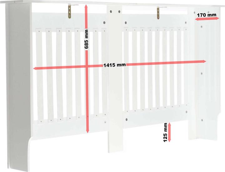 Actual product image Toboli Radiator Cover 172x19x82cm Painted in White MDF Grid-pattern Heater Protection with Shelf