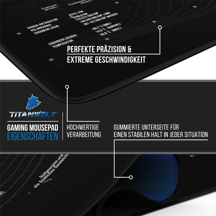 Produktbild Titanwolf Gaming Mauspad, XXXL Speed Mausmatte 1200 x 600 mm, Geschwindigkeit & Präzision, Weltkarte blau