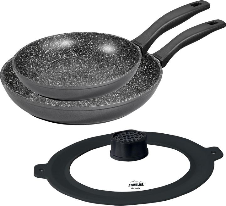 Stoneline 3-piece pan set 24/28 | with lid - Black (28 cm, Pan set + pot set, Cast iron)