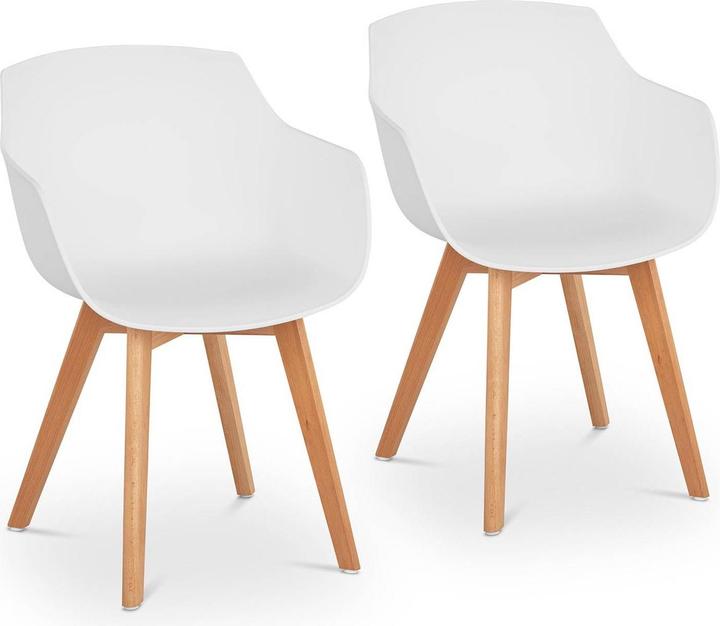 Produktbild Fromm & Starck Stuhl 2er Set Lehnstuhl weiss Kunststoff Holzbeine Buche bis 150 kg Designstuhl