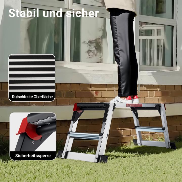 Produktbild Wiltec Alu Arbeitsplattform klappbar mobile Arbeitsbühne Tritthocker Gerüstturm (Arbeitsplattform, 126.50 cm)