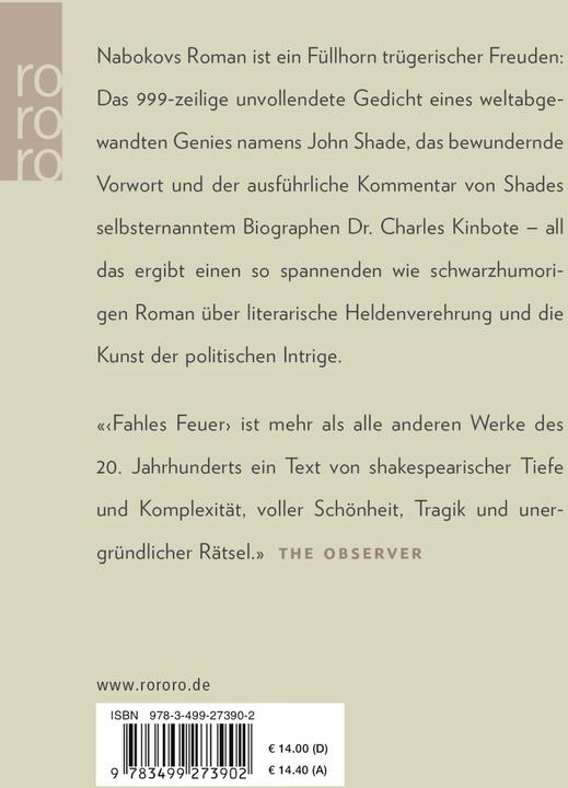 Produktbild Fahles Feuer (Deutsch, Vladimir Nabokov, 2018)
