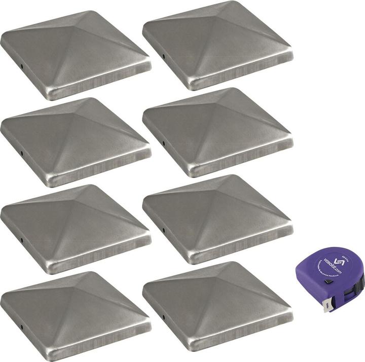 Vasalat Pfostenkappe 10x10cm - Pfosten Abdeckkappen + Schrauben, Edelstahl (Pfostenkappen, 8 Stk.)