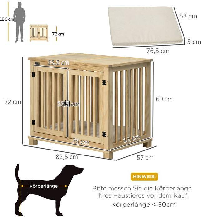 Produktbild Swisshandel24 Hundekäfig, Tierkäfig aus Holz, Haustierkäfig für mittelgrosse Hunde, Hundehütte mit Kissen, Hundebo (Hundehütte)