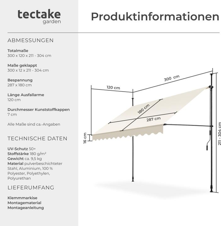 Produktbild tectake Klemmmarkise (3 m)