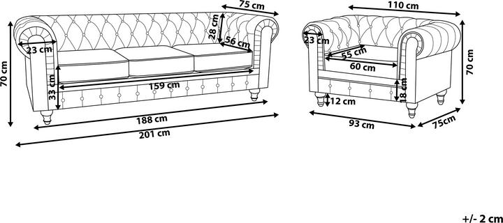 Produktbild Beliani Sofa Set Samtstoff rosa 4-Sitzer CHESTERFIELD (3-Sitzer)