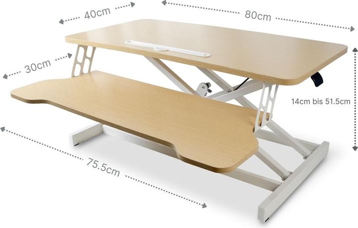 Immagine prodotto Hermex Bürotisch Aufsatz Notebook Schreibtisch Pneumatik Hubtisch Office Desk Arbeitstisch (80 x 64 x 51,5 cm)