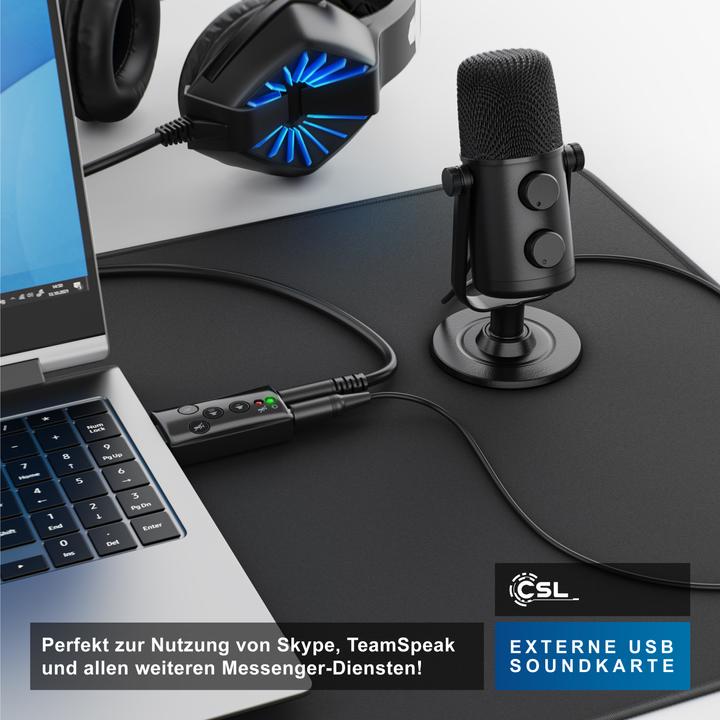 Produktbild CSL USB Soundkarte Virtual 7.1 Surround Sound, Extern, Funktionstasten, Dynamic 3D, schwarz (USB 2.0)