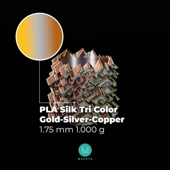 Immagine prodotto Maertz PLA Silk Tri Color Gold-Silver-Cooper 1.75 mm 1.000 g (PLA, 1.75 mm, 1000 g, Oro, Rame, Argento)