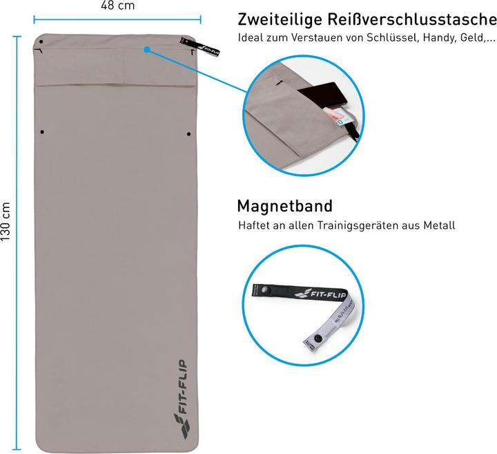 Immagine prodotto Fit-Flip Fitnesshandtuch Mikrofaser mit Reissverschlusstasche 130x48cm (130 x 48 cm)