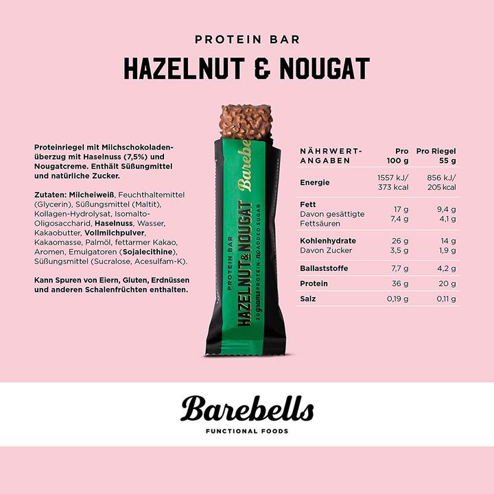 Valori nutrizionali e ingredienti Barebells Protein Bar (Torrone alla nocciola, 1 pz., 55 g)
