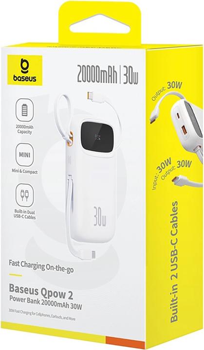 Actual product image Baseus Powerbank QPow 2 20000mAh 30W 2xUSB-C (white) (20000 mAh, 30 W, 30 Wh)