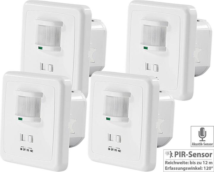 Produktbild Revolt 4er-Set Automatische Lichtschalter mit PIR- und Akustik-Sensor (12 m)