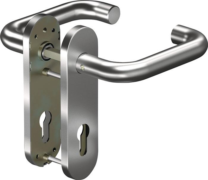 Produktbild Ogro Feuerschutzgarnitur 8100/7051K Aluminium AL D/D für Türstärke 38 - 63 mm PZ abgerundet DIN links... (Türgriff)