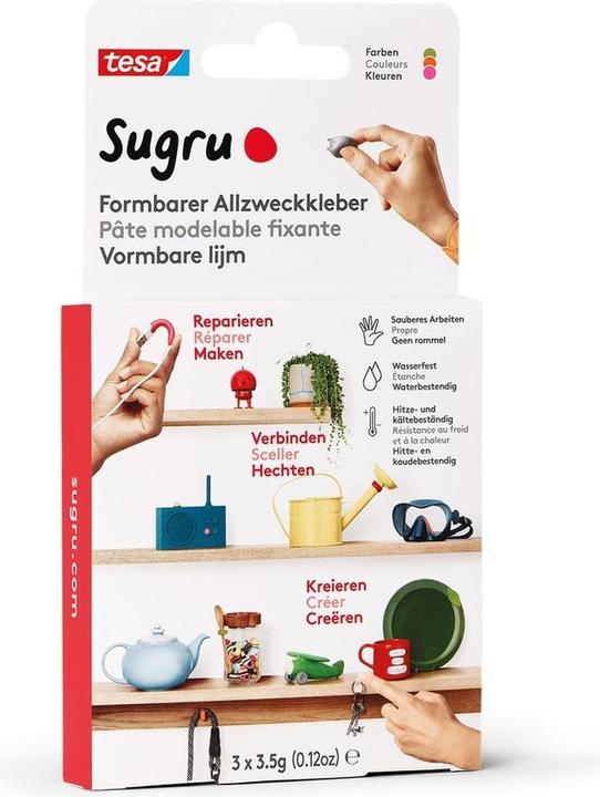 Produktbild Sugru by tesa Sugru 3x Formbarer Allzweckkleber, vielseitige Klebeknete zum Dekorieren, Kleben & Reparieren (10.50 g)