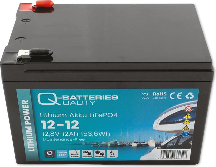 Immagine prodotto Q-Batteries Batteria al litio 12-12 12,8V 12Ah, 153,6Wh Batteria LiFePO4 (1 pz., Specifico del dispositivo, 12000 mAh)