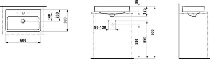Produktbild Laufen Pro S Waschtisch-Schale, 1 Hahnloch, mit Überlauf, 600x380mm, US. geschliffen, H812953 (570 mm, 200 mm)