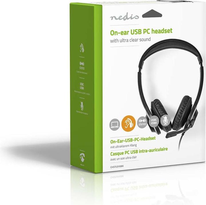 Produktbild Nedis PC Headset On-Ear, Stereo - Black (Kabelgebunden, USB-A)