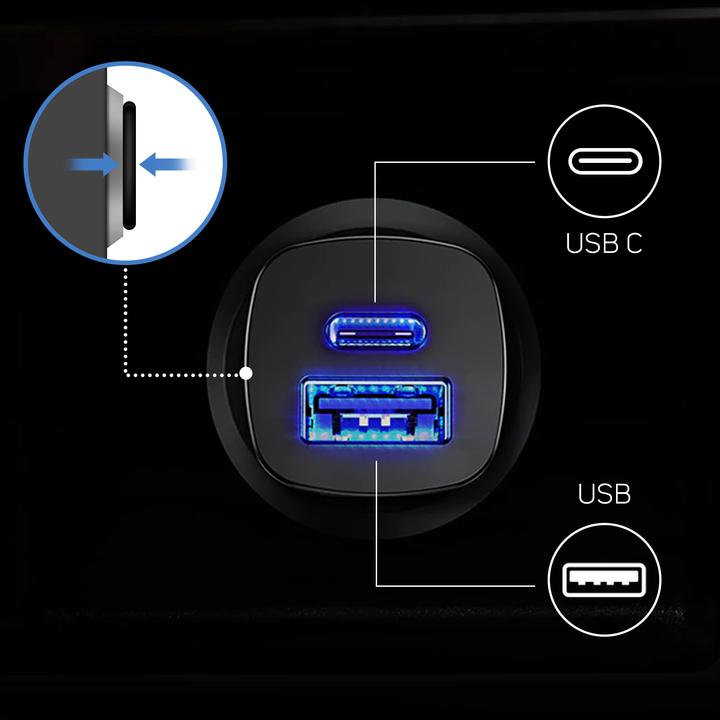 Image du produit Baseus Chargeur de voiture métallique carré USB/TypeC (30W)