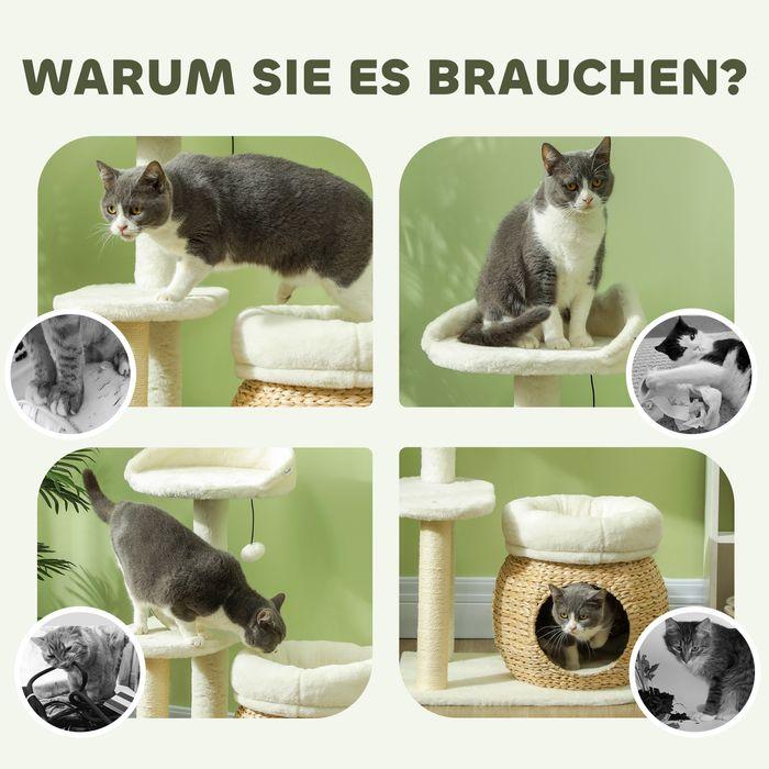 Produktbild Swisshandel24 Kratzbaum 79 cm Katzenbaum mit Katzenhöhle, für Katzen bis 5 kg, Cremeweiss (79 cm, Cremeweiss)