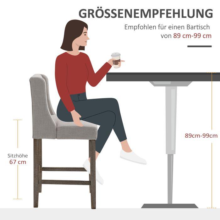 Produktbild Swisshandel24 Barhocker-Set, 2-teilig, niedrige Rückenlehne, Leinen-Touch Gummiholz Beige 47 x 50 x 101 cm
