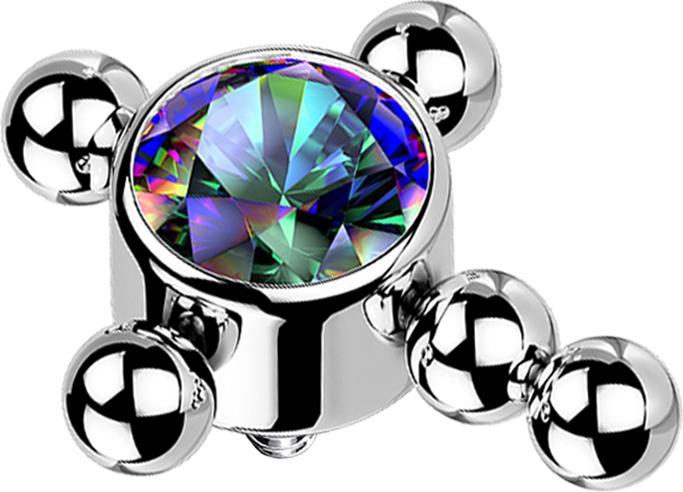 Immagine prodotto Star Piercing Dermal Anchor perline in argento con croce di cristallo scuro multicolore (Titanio G23, senza ottone)