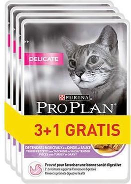 Purina Pro Plan Delicate Turkey - Nourriture humide pour chats - 85g 3+1 (Adulte, 340 g)
