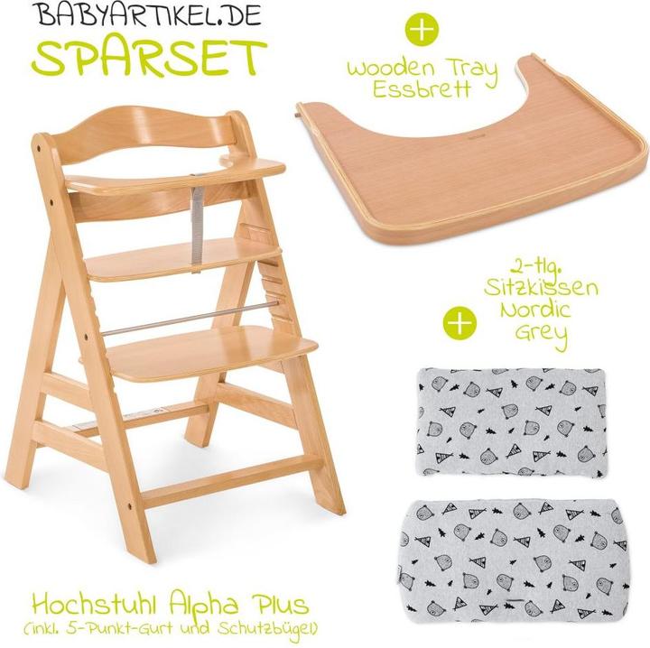 Produktbild Hauck Hochstühle Hochstuhl Alpha Natur - im Sparset inkl. Holz-Essbrett (Hochstuhl)