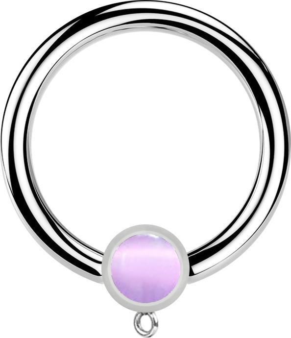Star Piercing Micro Closure Ring silber mit Zylinder violetter Katzenauge Stein Ring für Anhänger (Mineralisch, Chirurgenstahl 316L, ohne Messing)