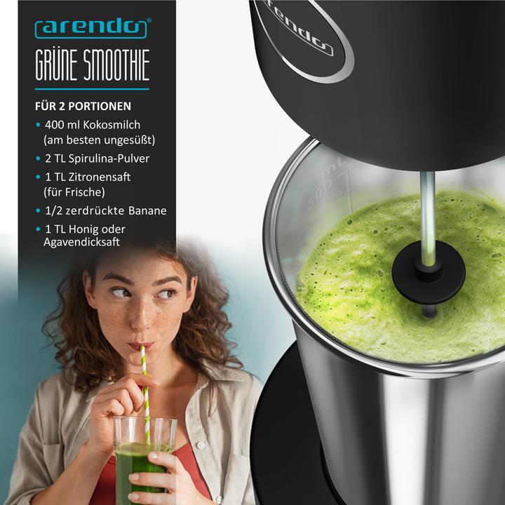 Produktbild Arendo Standmixer Elektrischer Getränkemixer 22.000 U/min, Doppelstab, 100W, für Milkshakes, Smoothies uvm. (CH-Stecker, 100 W)