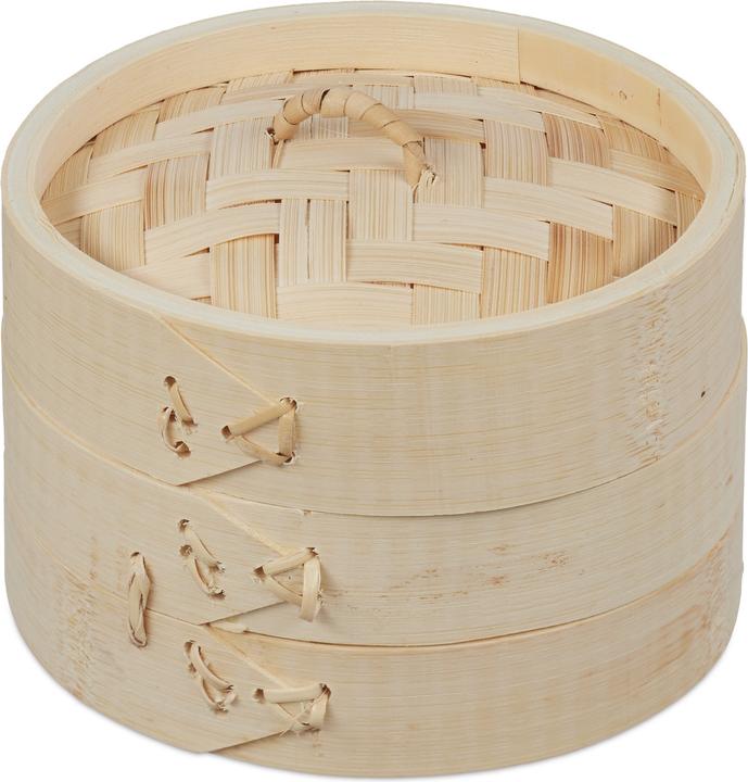 Actual product image Relaxdays Bamboo Steamer Basket, Set of 3 (Plant materials)