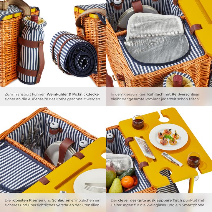 Produktbild tectake Picknickkorb Rügen für 4 Personen, mit Kühlfach & Zubehör