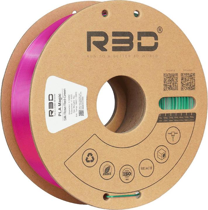 Image du produit R3D eSilk Magic-PLA Filament Rouge Rose-Vert 1.75mm 1Kg (PLA, 1.75 mm, 1000 g, Rouge, Vert)
