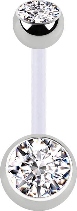 Star Piercing Banane transparent mit zwei Kugeln silber Kristall silber (Chirurgenstahl 316L, ohne Messing, Bioflex)