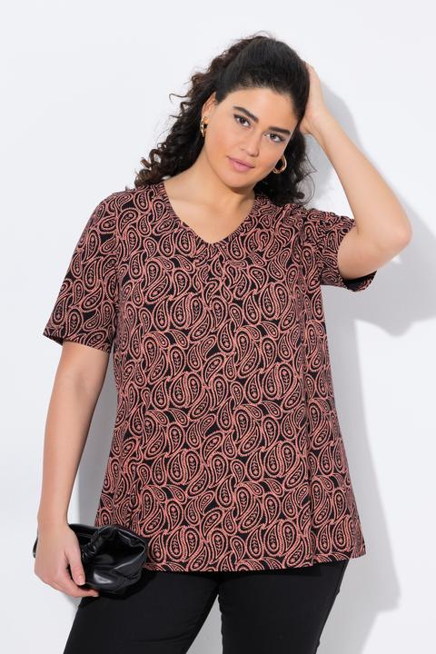 Produktbild Ulla Popken T-Shirt, Zierfalten, A-Linie, V-Ausschnitt, Halbarm (60)