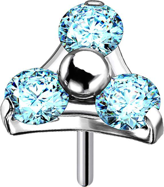 Immagine prodotto Star Piercing Triangolo d'argento Threadless con tre cristalli color acqua (Titanio G23, senza ottone)