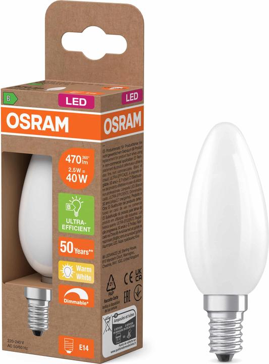 Produktbild Osram LED-Lampe Classic, dimmbar, E14, 2,5 W, 2700 K, EEK: B, 470 lm, warmweiss (E14, 470 lm, 1 x, B)