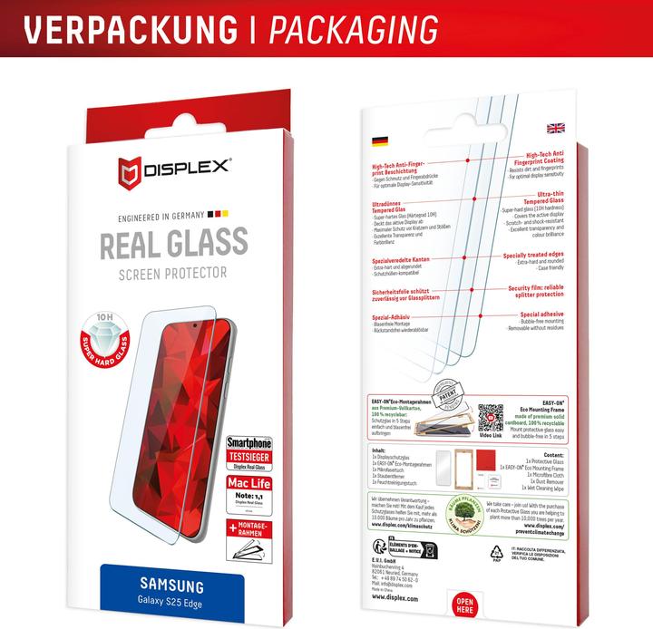Image du produit Displex Real Glass, 2D Panzerglas (1 pièce(s), Samsung Galaxy S25 Edge)