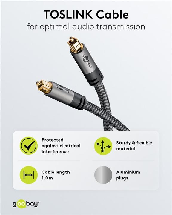 Actual product image Goobay TOSLINK cable, 1 m, Sharkskin Grey (1 m, TOSLINK)